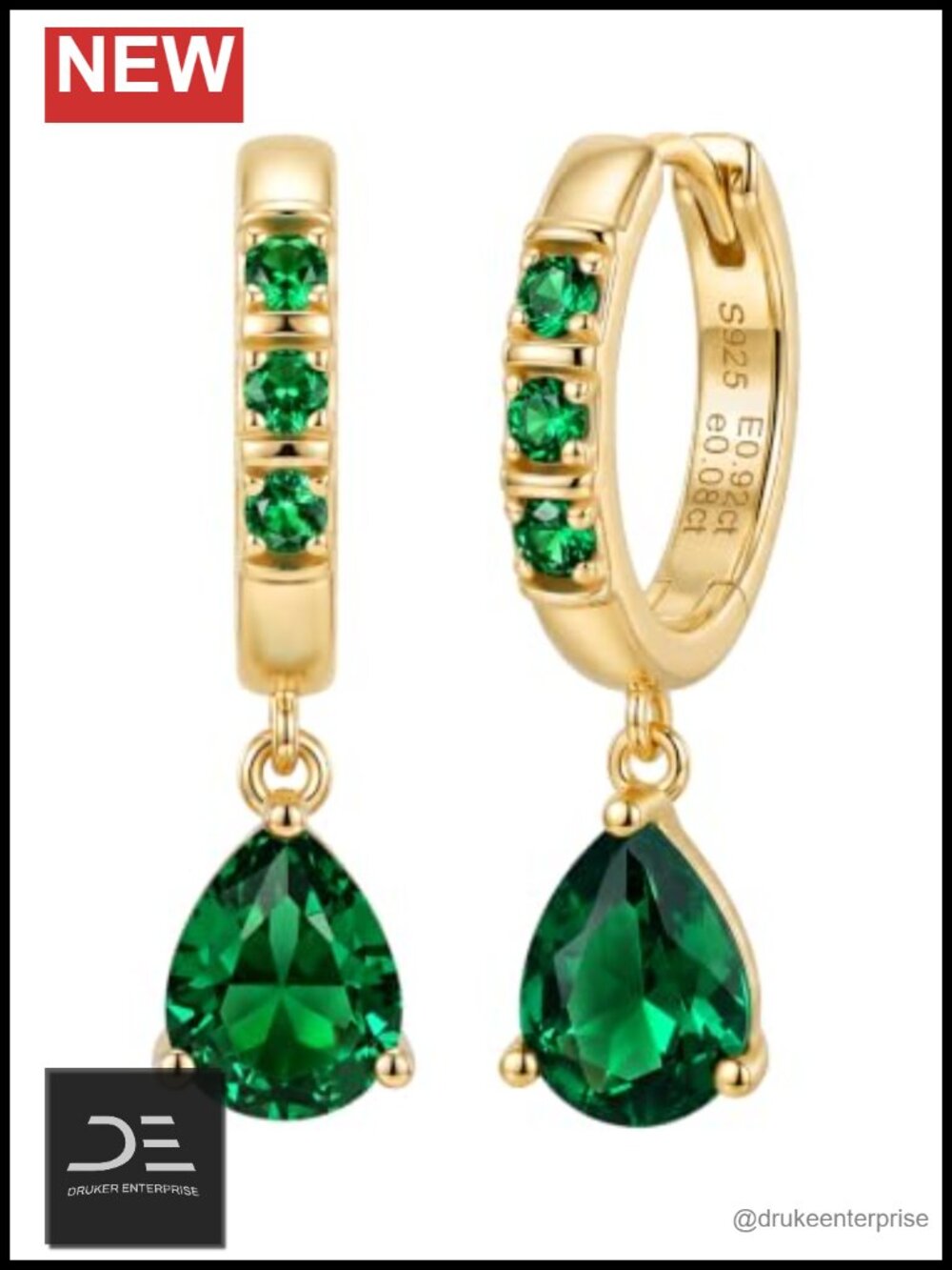 Sterling Silver Gold Plated Dangle Hoop Earrings Radiant Pear Round Cut